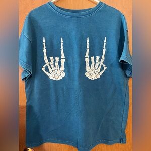 SHEIN Blue Skeleton Rock Shirt
